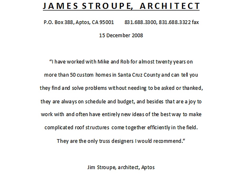 Letter from James Stroupe, Architect, Aptos